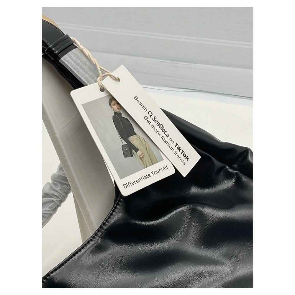 SeaGloca‎ Black Faux Leather Hobo Shoulder Bag Large NWT